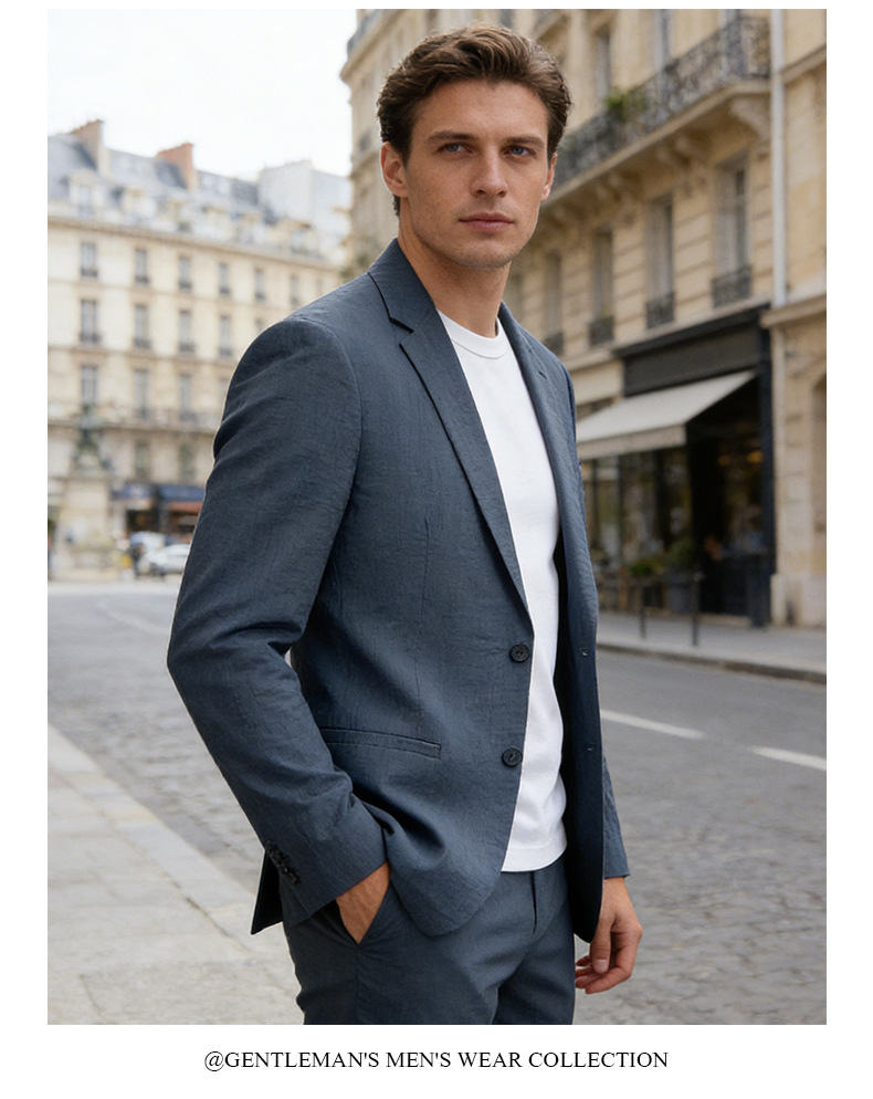 Áo vest nam phong cách casual chất liệu Tencel Lyocell co giãn chống nhăn thoáng khí — màu đen, Màu xanh dương