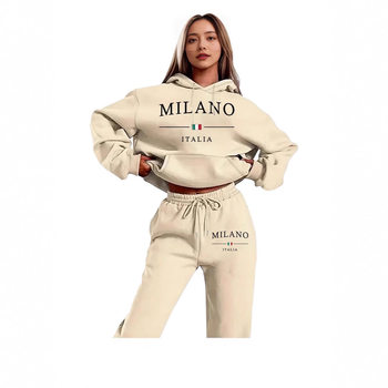 Autumn Milano European and American Trendyy Large Size Velvet Sweatshirt Suit New Fashion Printed Letter Women's Sweatshirt