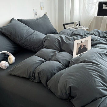 Class a 4-piece bed sheet quilt cover pillowcase simple solid color student dormitory wash cotton 3 3-piece set wholesale