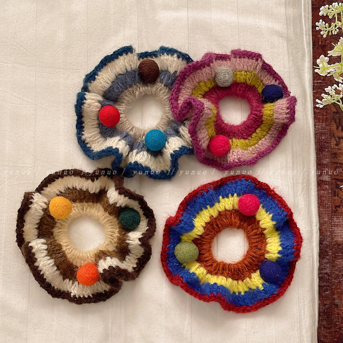 Hand-Knitted Colorfulful Ball Hair Band for Women to Tie Balls, Hair Rope, Rubber Band, High Elasticity and Durable Head Flower Hair Accessories