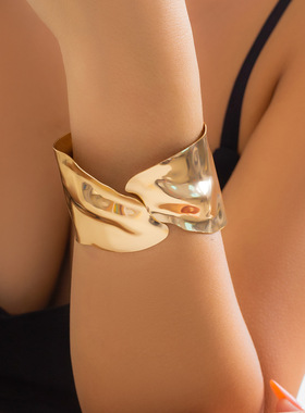 欧美跨境饰品 法式简约设计感开口光面手镯 小众复古镂空几何手饰