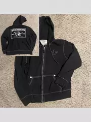 Cross-border 2025 zipper sweater ruffian handsome net red hooded cardigan letters TRUE RELIGION new top