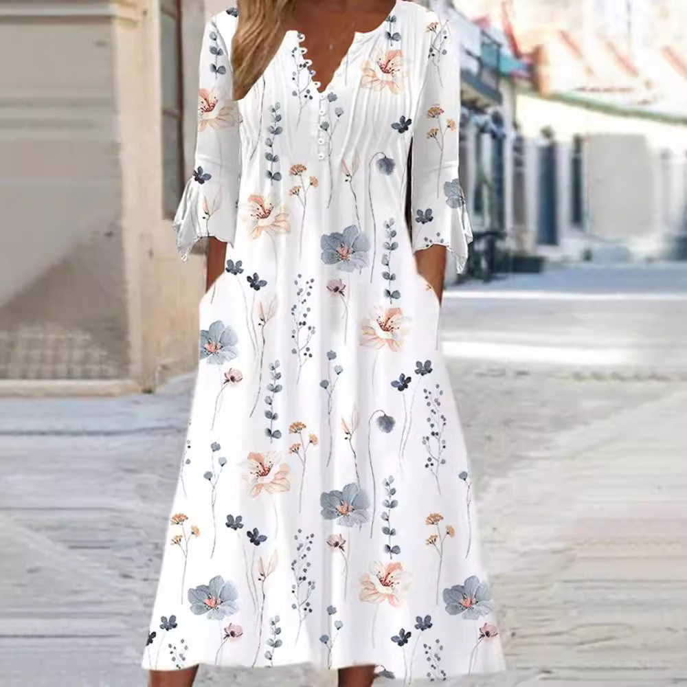 Floral Print V Neck Dress Adjustable Strap Elegant Style Suitable for Spring and Summer Wholesale Available