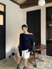 Nanyou Gaoding Women's Wear M Family Shoulder Long Sleeve Knitted Shirt 25 Spring and Summer Pure Desire Wind Slimming Knitted Spice Girl Top