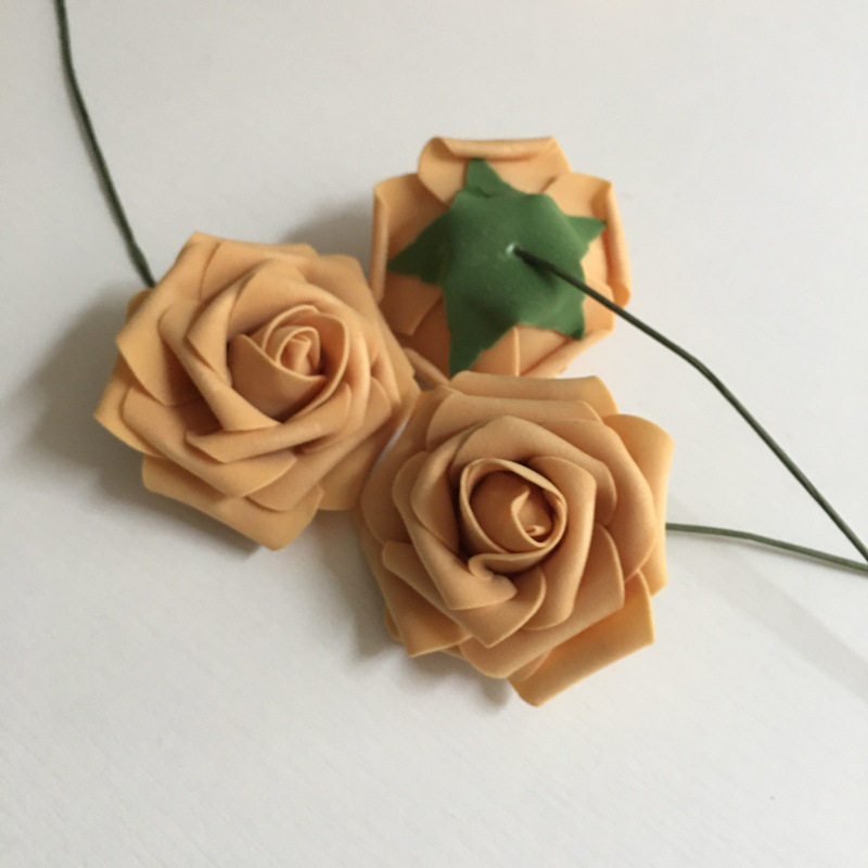 工厂现货仿真8cm带杆PE玫瑰花 泡沫花头手捧花婚庆喜糖盒配件