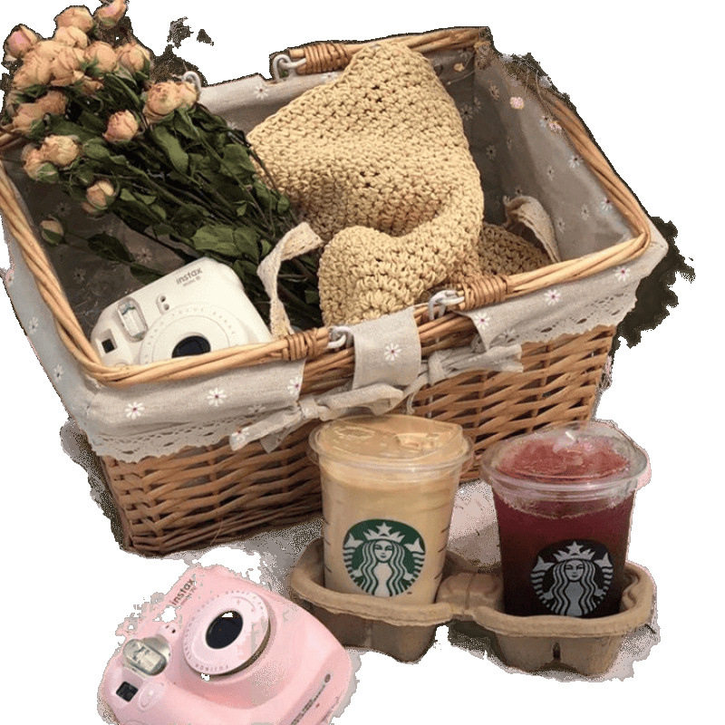 Picnic Basket Rattan Spring Outing Camping Tools Picnic Supplies Internet Celebrity Fruit Basket Outdoor Portable Basket Flower Basket