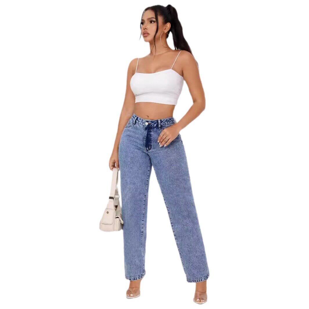 High Waisted Straight Leg Jeans Vintage Style Womens Fashion Comfortable Fit Casual Wear Wholesale Available
