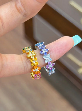 文艺通勤精致百搭彩色多巴胺微镶锆石戒指轻奢小众开口戒子指环