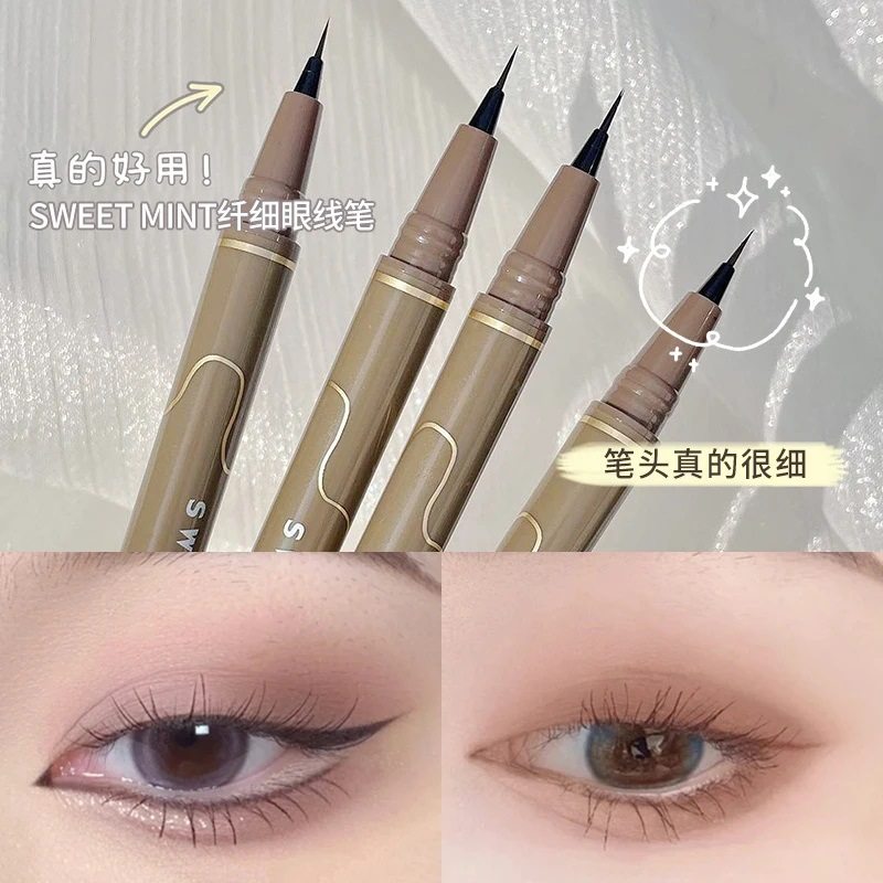 Sweet mint slim eyeliner very thin waterproof sweat-proof non-blooming brown liquid silkworm pen wholesale makeup