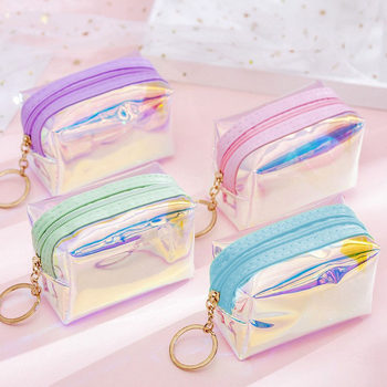 Korean New Ins Girly Heart Transparent Laser Coin Purse Student Mini Coin Keychain Bag Ready for Sale