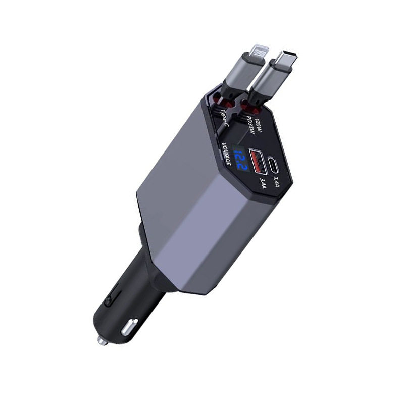 Explosive car charger one drag four telescopic 120W super fast charge multi-function cigarette lighter universal mobile phone car charger