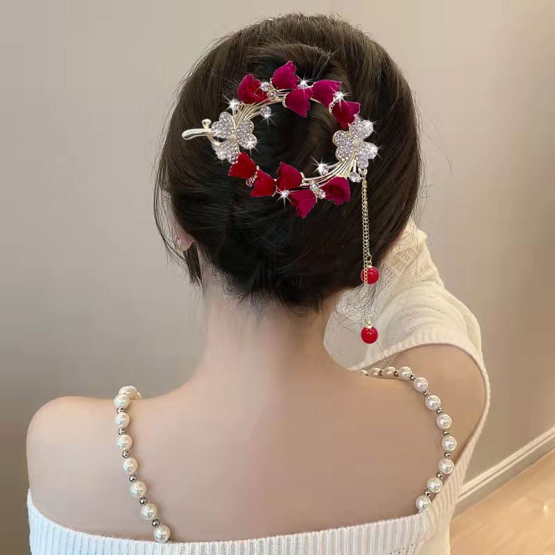 Light luxury orchid tassel twisted hairpin back head autumn and winter New lazy buckle ancient style bride frog clip