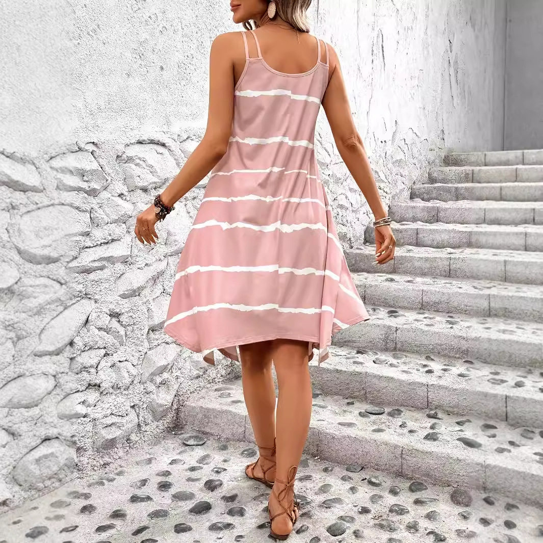Striped Summer Dress Sweet Aesthetic Sleeveless Lightweight Fabric Perfect for Vacation or Casual Outings Ready to