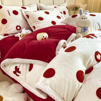 Winter Thickeneded Milk Velvet Bed Four-Piece Set Coral Velvet Quilt Cover Bed Sheets Three-Piece Set Bed Bed Sheets Fleece-Lined Nantong Home Textiles