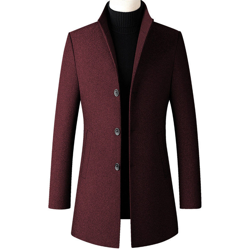 Mens Wool Blend Overcoat Mid Length Business Style Available in Black Gray Navy Blue Burgundy Wholesale Low MOQ