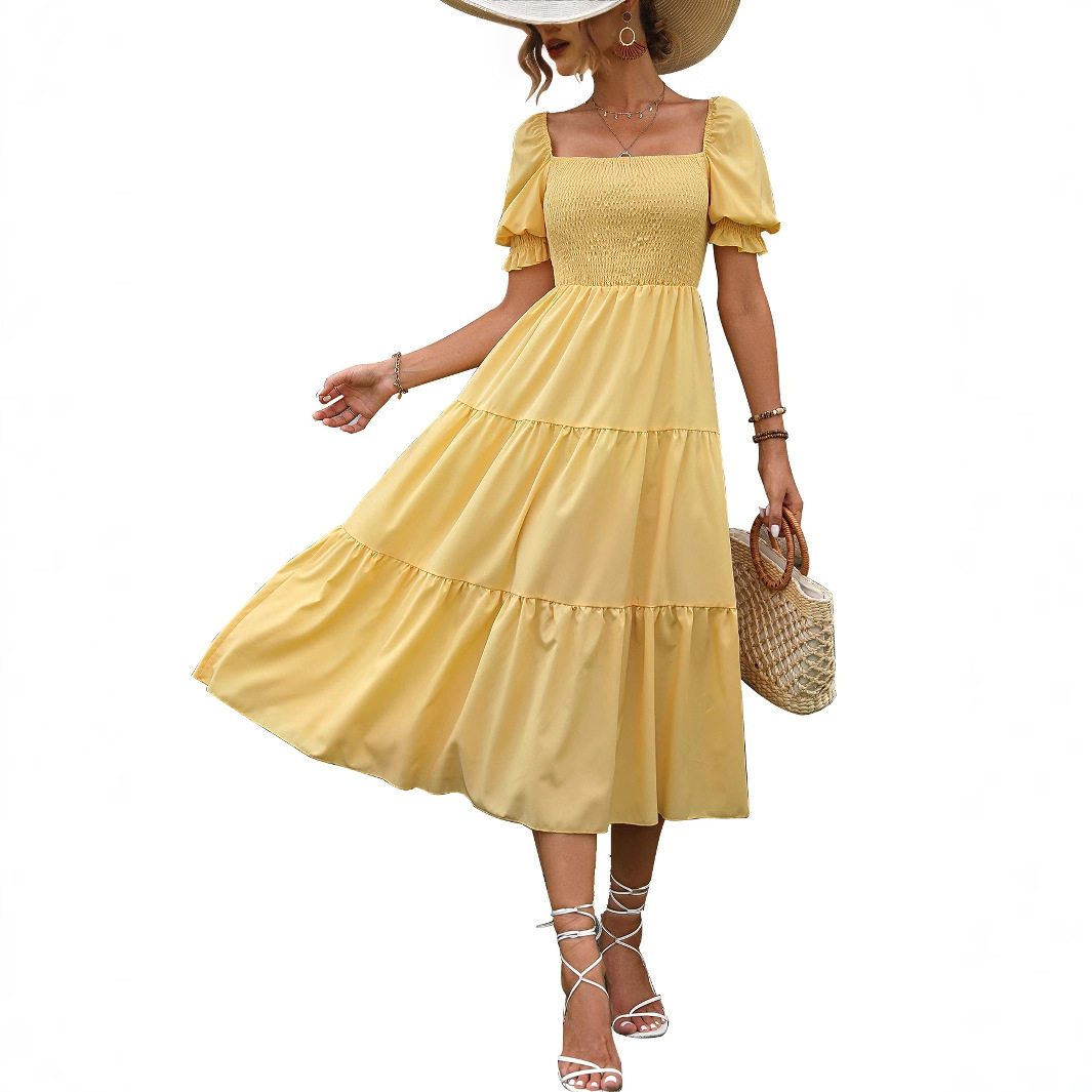 Spring Womens Dress Elegant Waist Defined Design Trendy Style Suitable for Casual Occasions Wholesale Available