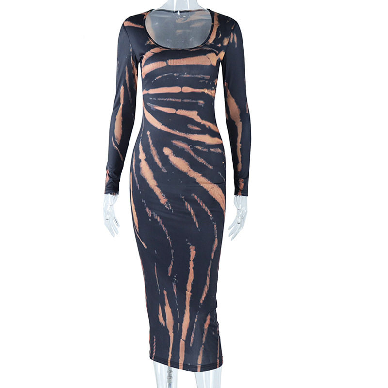 Long Sleeve U Neck Bodycon Dress Fashionable Floral Print Mid Length for Spring Wholesale Available