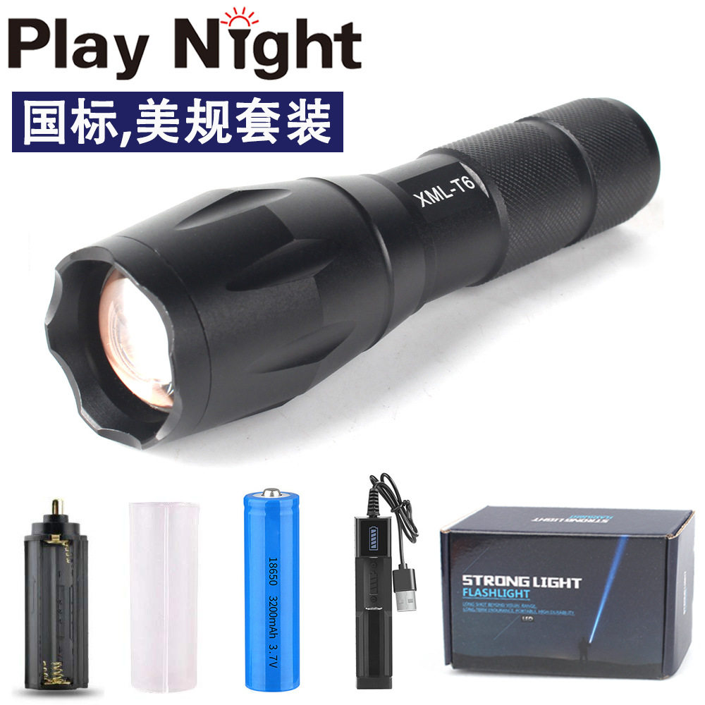 Cross-border hot-selling strong light T6 charging telescopic zoom 10Wled long endurance tactical A100 flashlight manufacturers wholesale