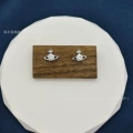 White diamond track stud earrings