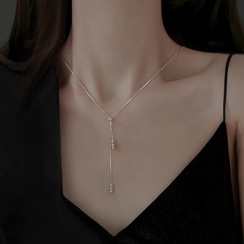 Round Bead Tassel Necklace Pull-Out Adjustable Clavicle Chain Simple Choke Necklace Niche Personalized Design Sweatshirt Chain