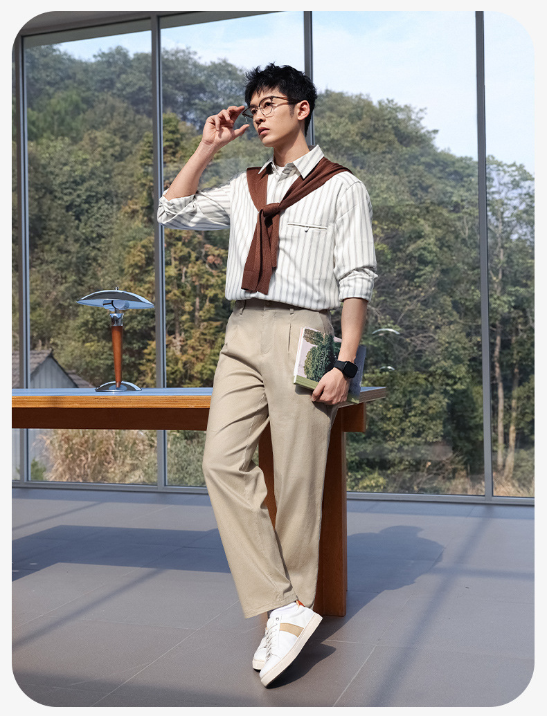 Quần dài nam vải tencel cotton lanh ống đứng co giãn lưng thun thoáng mát — màu đen, Xanh tím than, Màu trắng, Màu kaki
