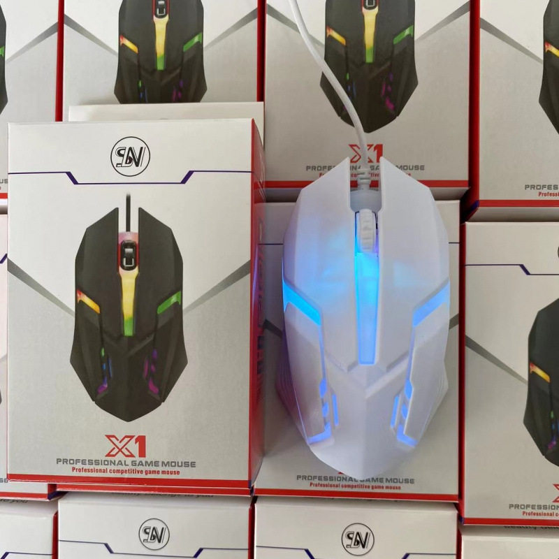 X厂家跨境鼠标批发爆款七彩呼吸灯USBX1有线发光游戏电脑配件
