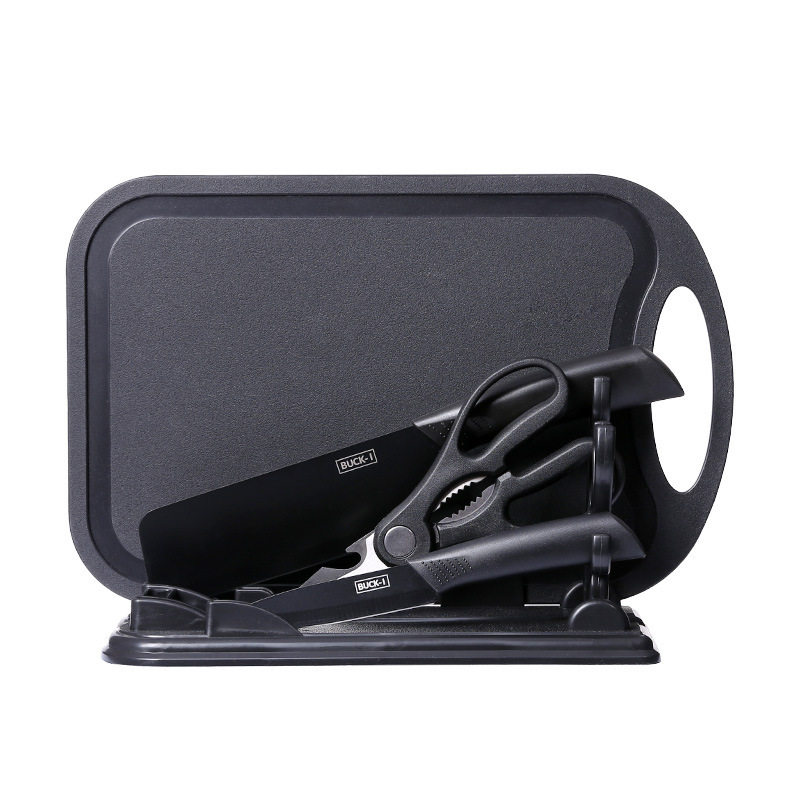 Black Steel Chopper Household Kitchen Tools Chopper Chopping Board Black Steel Knife Fruit Knife Auxiliary Food Dormitory Chopping Board Combination