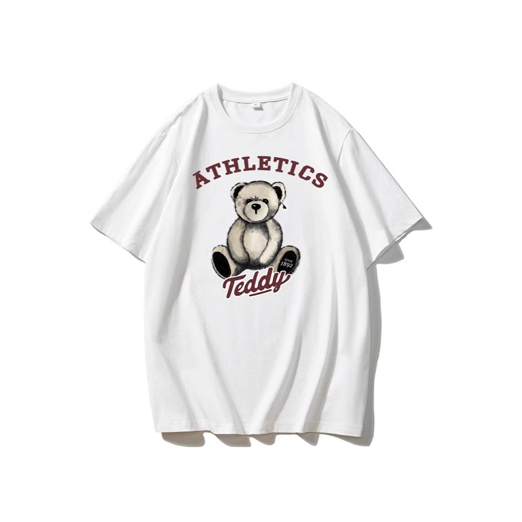 Womens Summer Loose Fit T Shirt Cute Bear Print Round Neck Short Sleeve 100 Cotton Casual Wear Wholesale