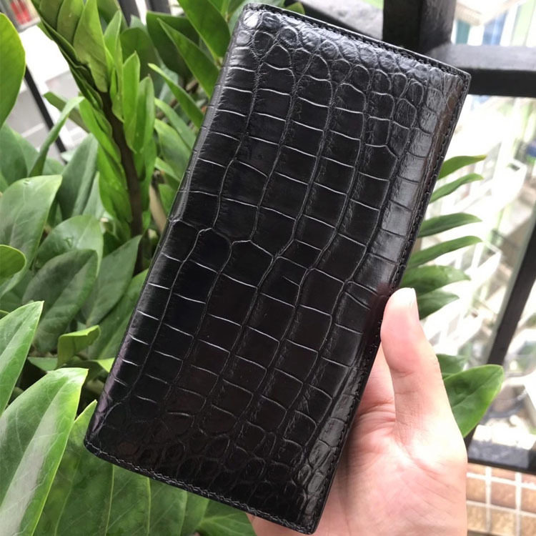 Ví Da Cá Sấu Bụng Dáng Dài Nam Phong Cách Thời Trang Công Sở Màu Đen