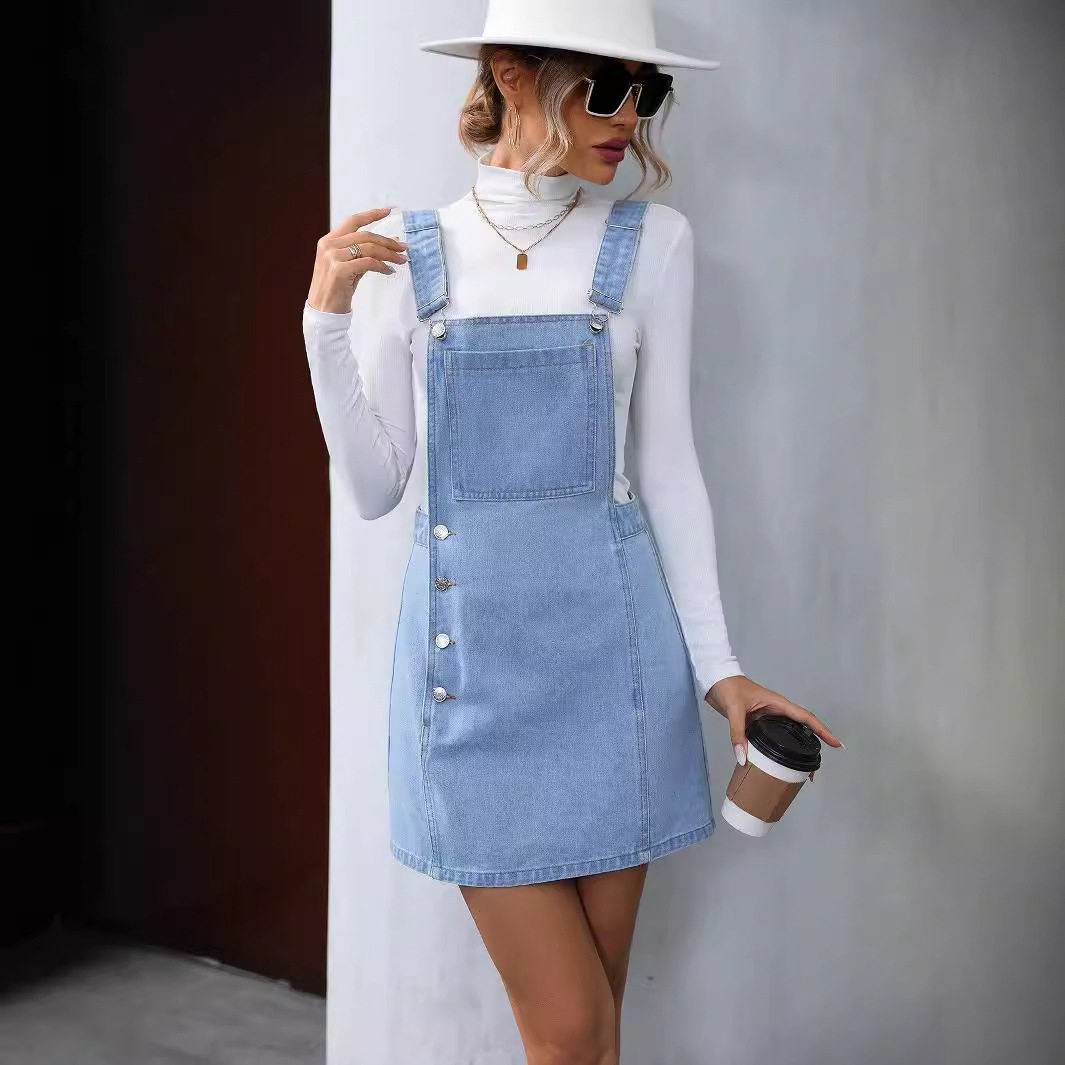 Fashionable Denim Backless Suspender Dress Versatile Style Trendy Design Perfect for Casual Outings Wholesale
