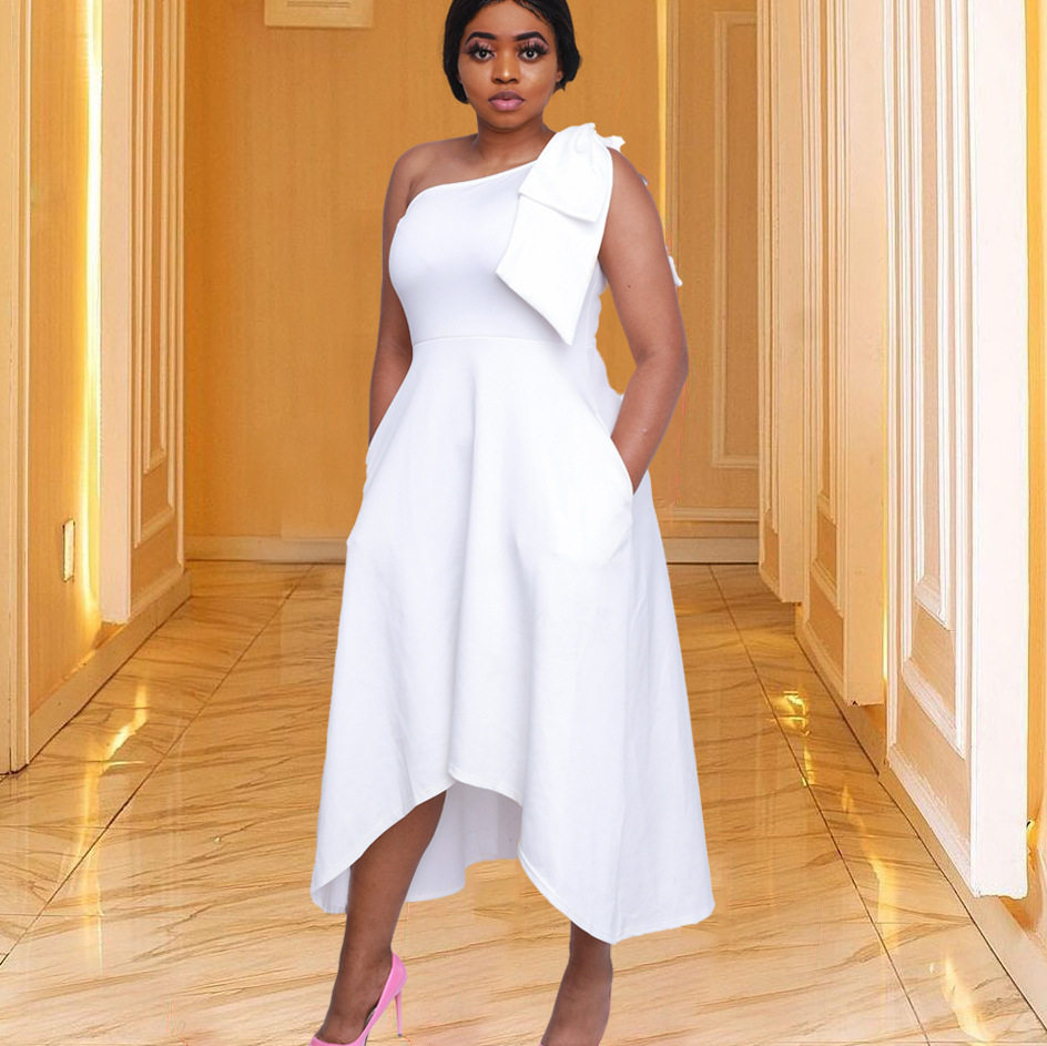 Plus Size Solid Color Elegant Bow Tie Party Dress Chic Commuter Style Perfect for Formal Occasions Wholesale Available