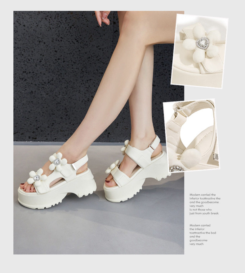Dép sandal nữ đế dày platform phong cách thể thao mùa hè — Len sạch, Đen chi tiết 2
