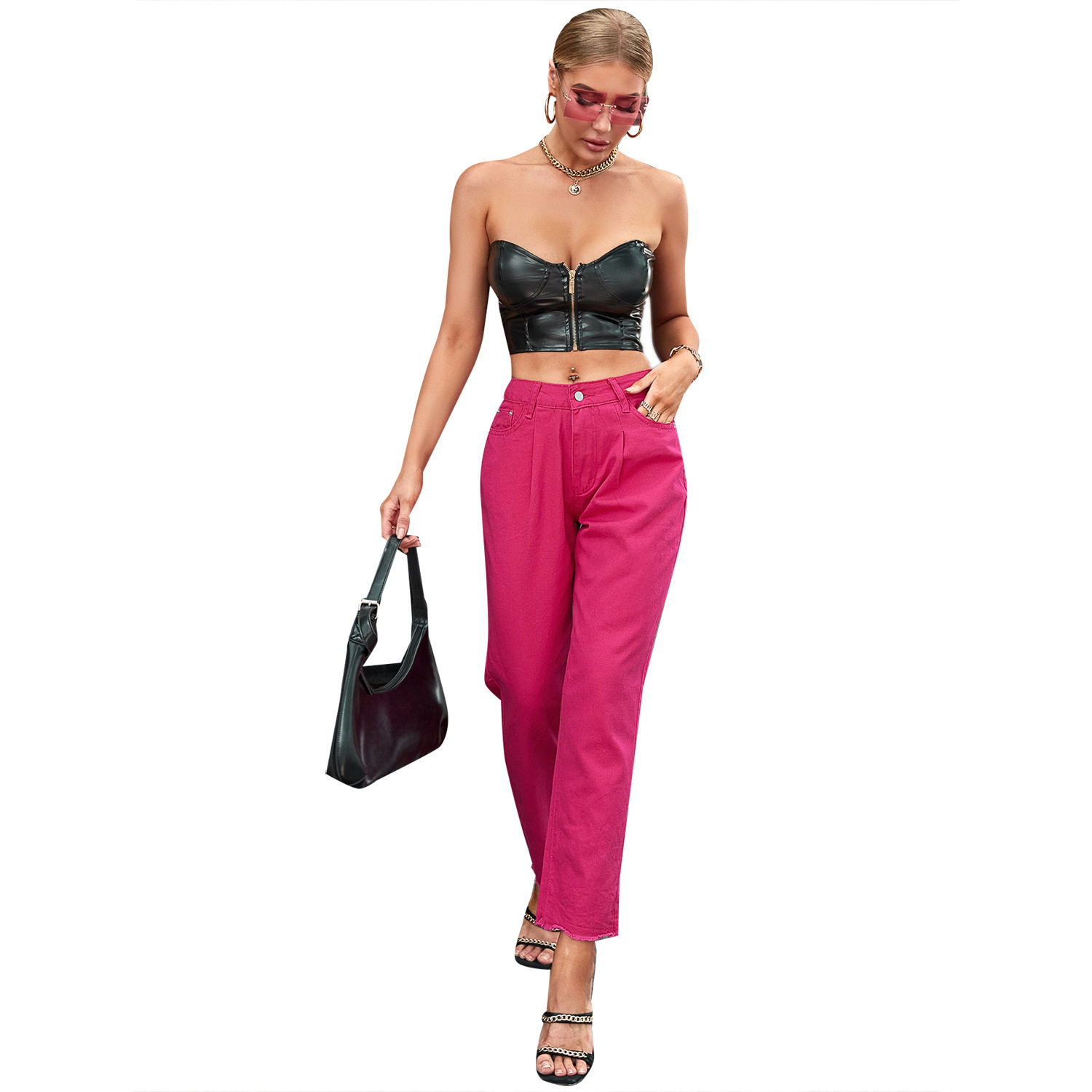 Casual Wide Leg Denim Trousers Fashionable Loose Fit Versatile Style Perfect for Everyday Wear Wholesale Available