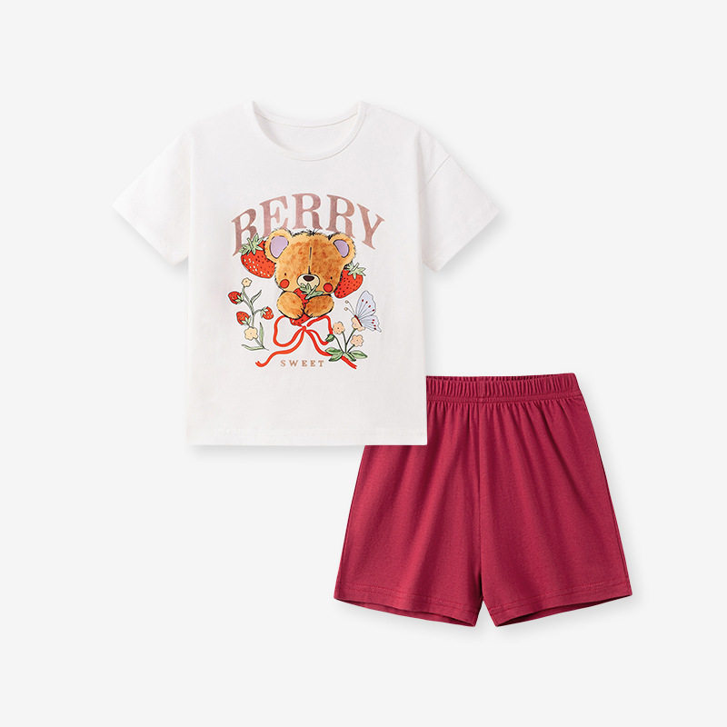 Summer Kids' Set, [Style] Girls' Outfit, Cartoon Bear Casual Kids' Clothing