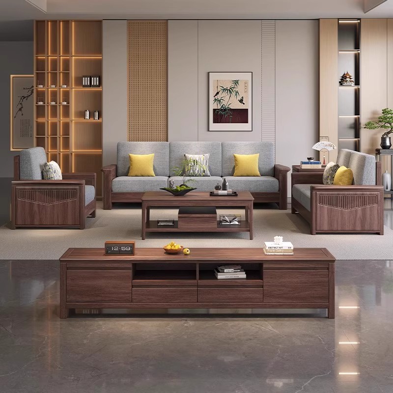 黑胡桃木实木沙发新中式高箱储物沙发大小户型家用客厅组合家具