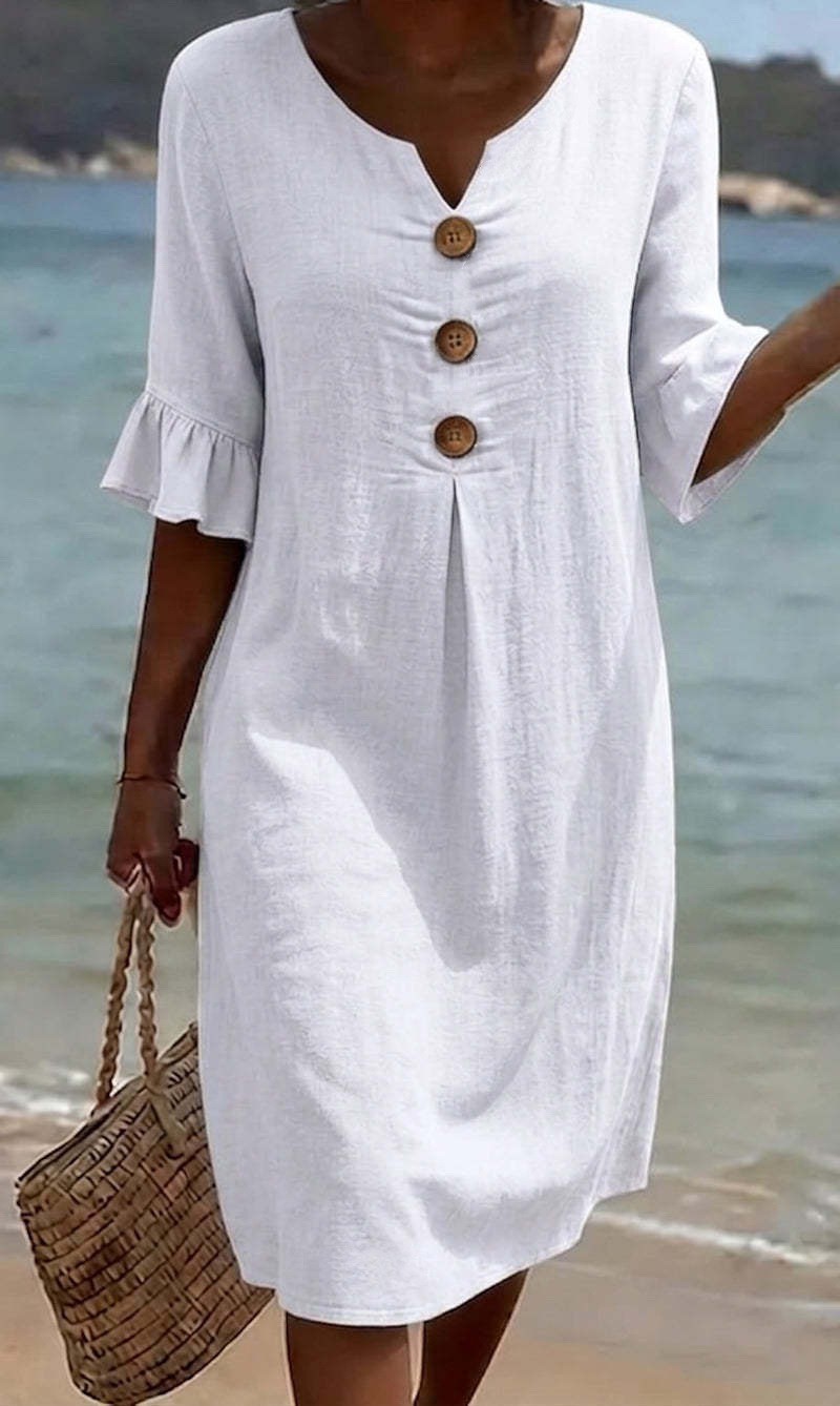 Womens V Neck Ruffle Sleeve Dress Comfortable Elegant Design Summer Casual Wear Wholesale Available