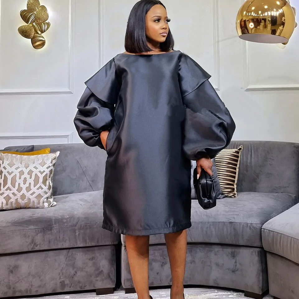 Plus Size Fashion Dress Loose Fit Puff Sleeves Stylish Design Autumn Wear for Moms Wholesale Available