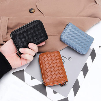 Sheepskin Woven Women's Short Card Holder 2025 New Live Broadcast Exquisite Compact Large Capacity Card Holder Genuine Leather Bag