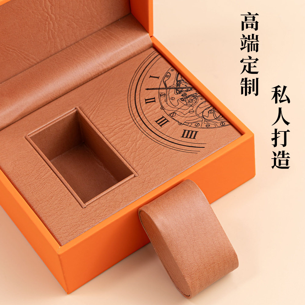 Flip Watch Box Pu Leather Pillow Watch Box High-End Watch Packaging Box Cross-Border E-Commerce Orange Gift Box Accessible Luxury