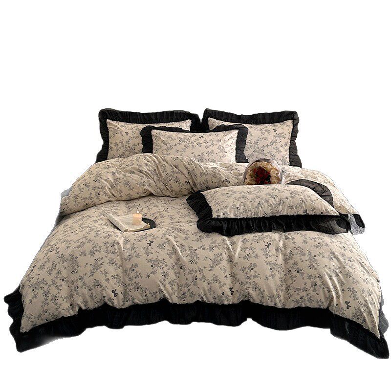 Cotton French Retro Four-piece Princess Style Lace Hepburn Style Cotton Student Dormitory Three-piece Quilt Cover Bed Sheet