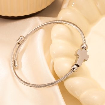 European and American Hot Selling Wire Rope Cross Stainless Steel Bracelet Titanium Steel Vintage Opening Adjustable Cable Bracelet