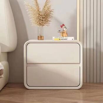 Solid Wood Bedside Table Microfiber Leather Storage Bedside Table Popular Cream Style Warm Bedroom Normcore Accessible Luxury Modern