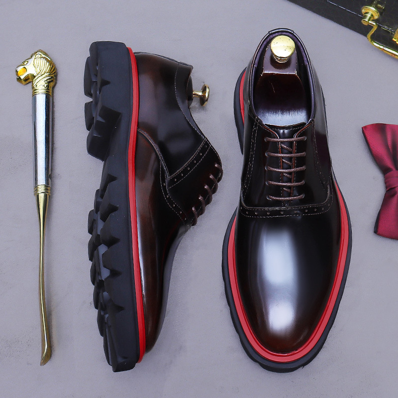 Giày Da Nam Chất Liệu Da Bò Thoáng Khí Đế Cao Phục Cổ Cổ Điển