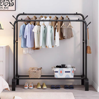 Floor-Standing Clothes Drying Rack with Large Capacity for Storing Clothes, Balcony Clothes Drying Rack, Dormitory Clothes Rack, Double-Row Coat Rack