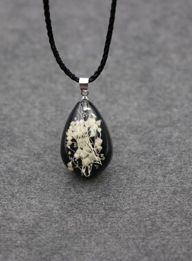 手工森系蓝透夜光满天星干花水滴项链滴胶水滴夜光锁骨链吊坠链