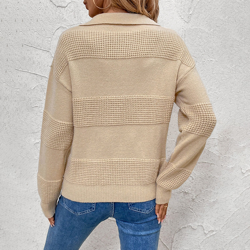 Casual Korean Style Knit Sweater Solid Color Half Zip Collared Design Perfect for Everyday Wear Wholesale Available