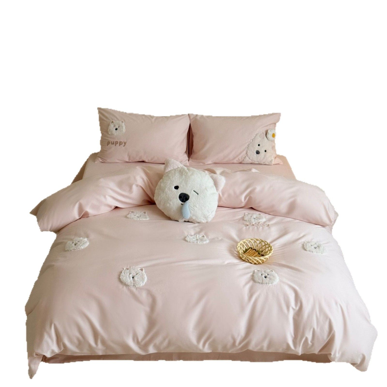 Cartoon 100S Thickened Brushed Cotton Four-Piece Set Pure Cotton Embroidered Duvet Cover Bed Sheet Fitted Sheet Children's Bedding Three-Piece Set