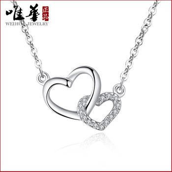 Korean Style Double Heart Sweet Collarbone Chain Women's Small and Exquisite Heart-to-Heart Buckle Romantic Light Luxury Necklace Necklace Gift