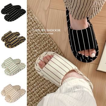 Non-Slip Simple Stripesd Women's Home Comfortable Cotton and Linen Floor Shoes Soft Sole Four-Season Universal Ins Casual Slippers