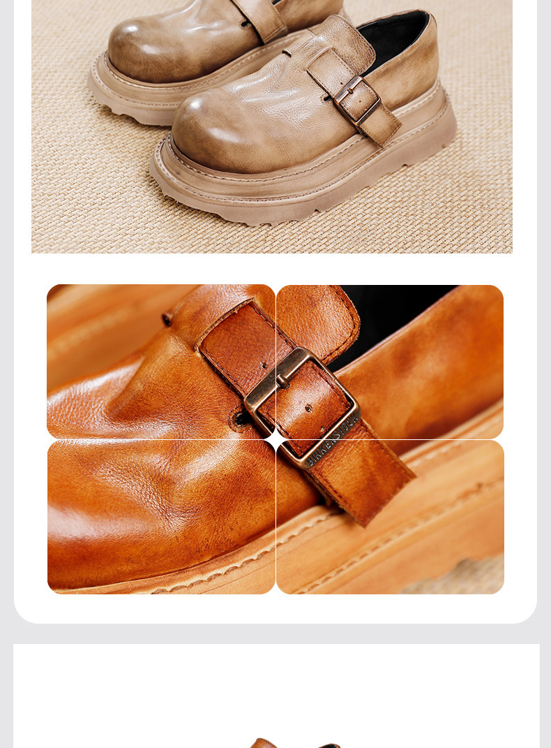 Giày lười nữ da bò thật dạng sục gót thấp đế dày — Màu caramel, Màu đen, Màu Kaki